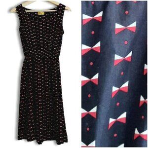 MAX C London Waist-Defined Knee Length Midi Dress Navy Blue Sz S